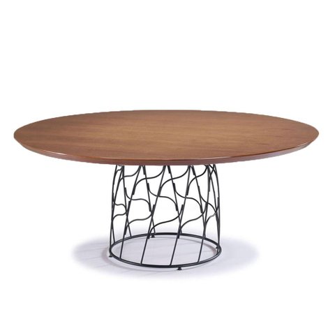 Mesa de Jantar Liz (diam) com Tampo Redondo em Madeira Pinhão Base Aço Preto 140cm - 56820