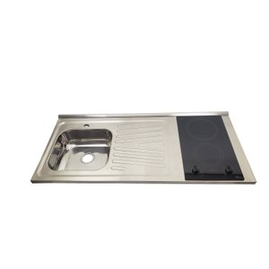 Pia Fogão Elétrico 2 bocas Fabrinox 120x55cm, cuba esquerda e furo para torneira