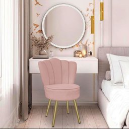 Cadeira para Studio Maquiagem Clinica Estética Veludo Rose Pés Dourado Bz Home Decor - 1