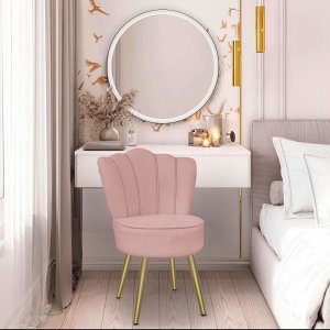Cadeira para Studio Maquiagem Clinica Estética Veludo Rose Pés Dourado Bz Home Decor