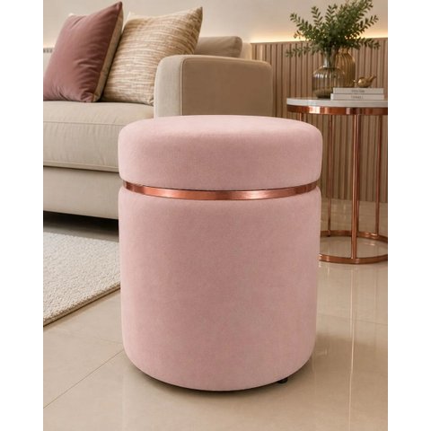 Puff Superior Rose Gold, Cor Nude Rose Veludo - Let Móveis
