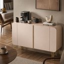 Ver imagem 3 de Aparador Buffet Benetto 2 Portas com Base Dourada em Aço Mdf Premium para Sala e Hall - Off-white
