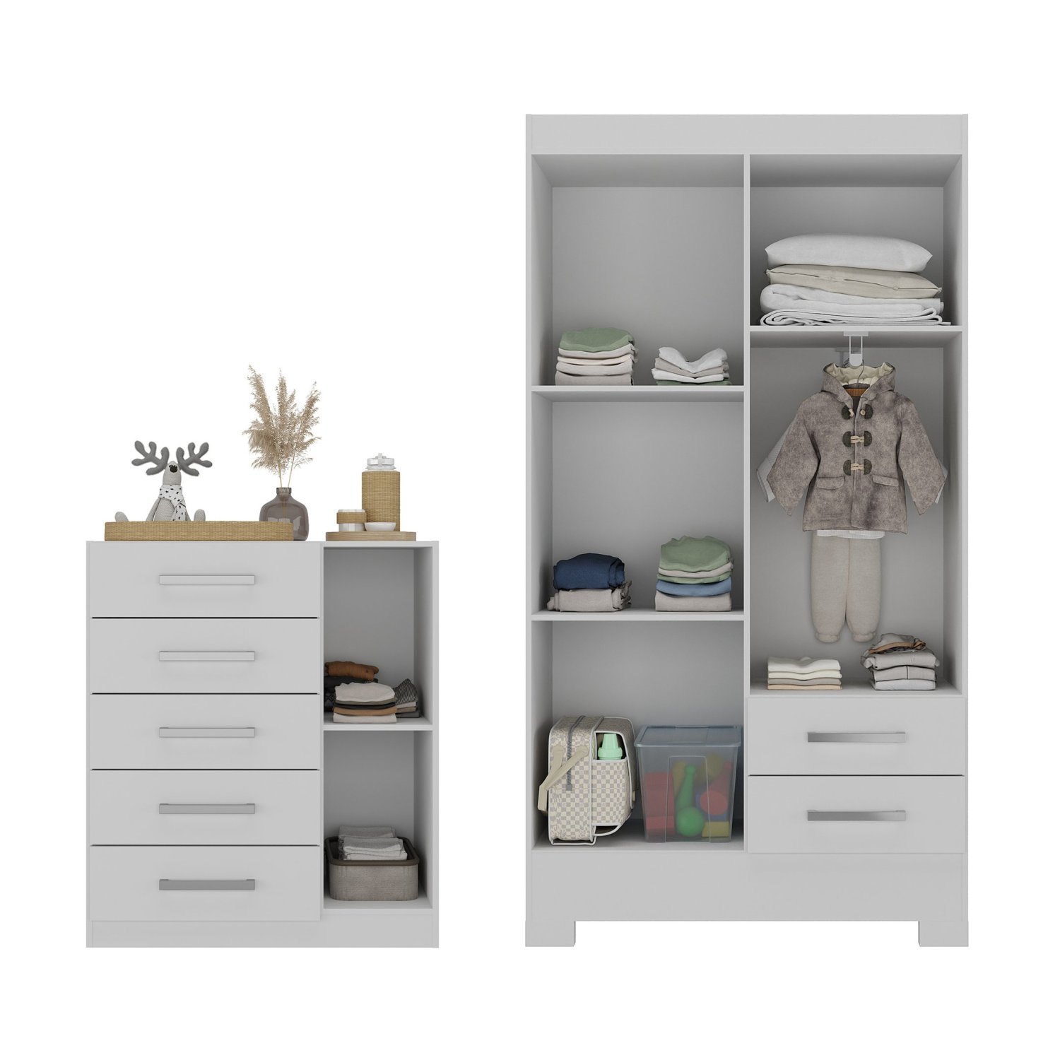 Quarto Infantil Completo Guarda Roupa 4 Portas 2 Gavetas com Cômoda Amy Espresso Móveis - 3