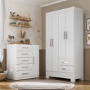 Ver imagem 1 de Quarto Infantil Completo Guarda Roupa 4 Portas 2 Gavetas com Cômoda Amy Espresso Móveis Branco