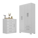 Ver imagem 2 de Quarto Infantil Completo Guarda Roupa 4 Portas 2 Gavetas com Cômoda Amy Espresso Móveis Branco