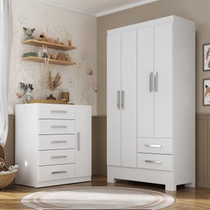 Quarto Infantil Completo Guarda Roupa 4 Portas 2 Gavetas com Cômoda Amy Espresso Móveis
