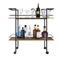 Carrinho Bar Industrial com 2 Prateleiras P1036 Preto/mel - 3