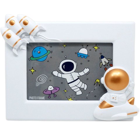 Porta Retrato Moldura Espacial Astronauta Branco Foguete 3d