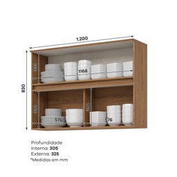 Armário Aéreo 2 Portas Basculante 120cm Ripado com Vidro Yasmin Espresso Móveis - 3