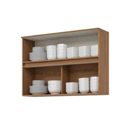 Armário Aéreo 2 Portas Basculante 120cm Ripado com Vidro Yasmin Espresso Móveis - 4