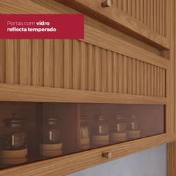 Armário Aéreo 2 Portas Basculante 120cm Ripado com Vidro Yasmin Espresso Móveis - 5