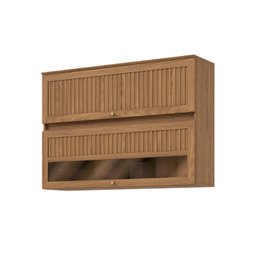 Armário Aéreo 2 Portas Basculante 120cm Ripado com Vidro Yasmin Espresso Móveis - 2