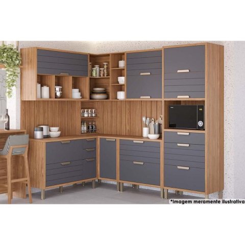 Cozinha Modulada Mgm Eloise 11 Peças (3aéros+3balcões+1paneleiro+4complemento) Cz030 Freijo/
