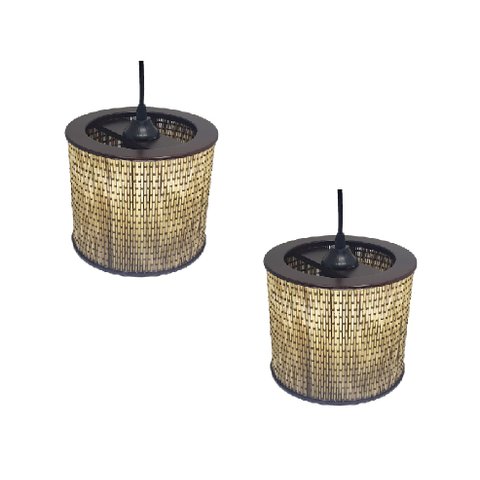 Kit 2 Lustre Pendente Moderno Luminária Rustica Bambu Frisos