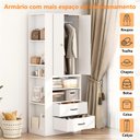 Ver mais imagens de Guarda-roupa Compacto 2 Portas com 2 Gavetas, Cabideiro e Nichos Laterais Branco