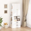Ver imagem 6 de Guarda-roupa Compacto 2 Portas com 2 Gavetas, Cabideiro e Nichos Laterais Branco
