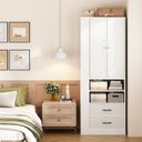 Ver imagem 4 de Guarda-roupa Compacto 2 Portas com 2 Gavetas, Cabideiro e Nichos Laterais Branco