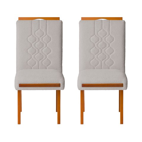 Kit 2 Cadeiras Estofadas de Jantar Tulipa - Mdf em Bouclê Pés em Madeira - Vintage Decor - Gelo