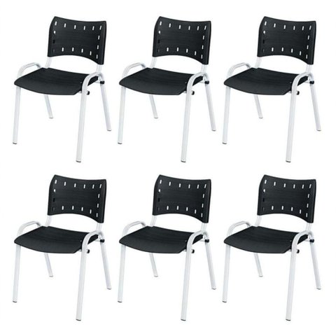Cadeira Iso Base Branco Escola, Escritório Preto Kit 6 Un
