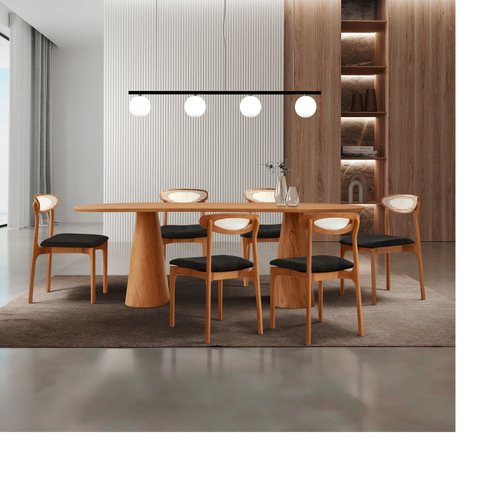Conjunto de Mesa de Jantar Monaco Tampo Organico Laminado 180cm 6 Cadeiras Monaco Premium