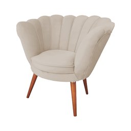 Kit 6 Poltronas Decorativa Pétala Clínicas e Base Madeira Maciça Estofado Veludo Bege - 3