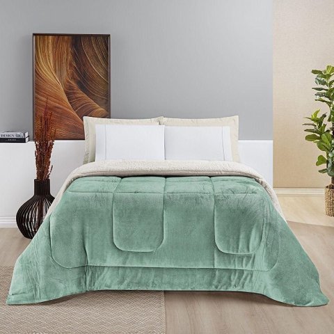 Coberdrom Sherpa e Flannel Everest Queen Manta Alta 150g 01 Peça - Alecrim