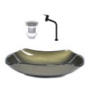 Ver imagem 1 de Cuba de Vidro Abaulada 45cm Ouro Envelhecido + Valvula + Torneira Preta