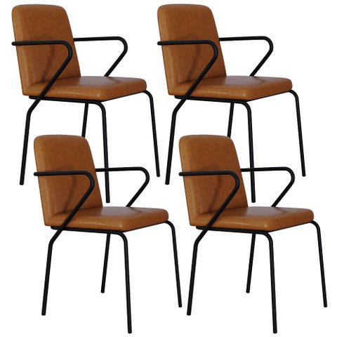 Kit 04 Cadeiras Estofada para Sala de Jantar com Braço Loft Preto C01 Courino Caramelo - Lyam Decor