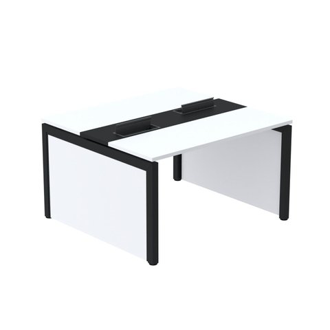 Estação de Trabalho Mesa Plataforma Escritório Dupla para 2 Pessoas com Caixa de Tomada Pé Painel Preto/Branco