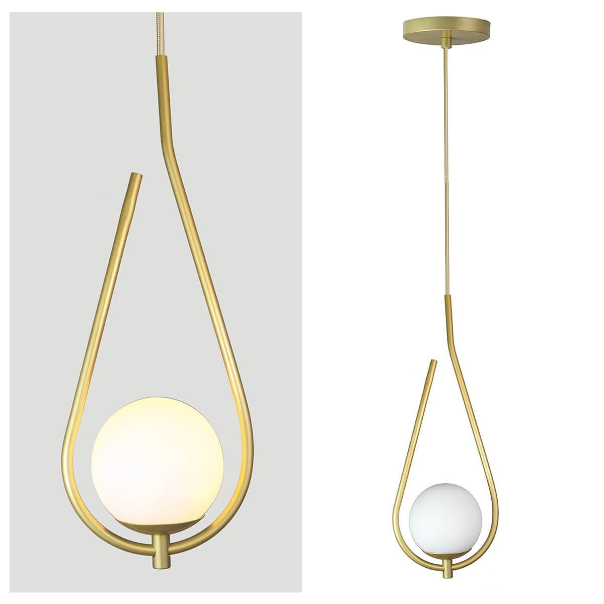 Lustre Pendente On Drop - Dourado com Globo de Vidro Branco - 4126-14-br - 5