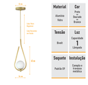 Ver imagem 7 de Lustre Pendente On Drop - Dourado com Globo de Vidro Branco - 4126-14-br