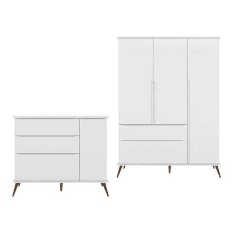 Quarto de Bebê com Roupeiro e Cômoda Melinda Branco Phoenix Baby