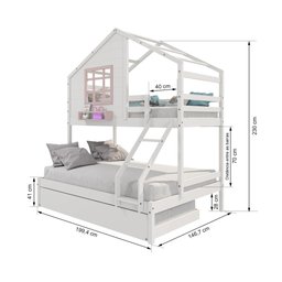 Treliche Casinha com Janela Casal/solteiro Madeira Maciça Branco/ Rosa Housin - 4