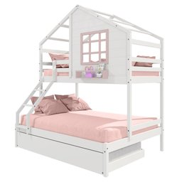 Treliche Casinha com Janela Casal/solteiro Madeira Maciça Branco/ Rosa Housin - 2