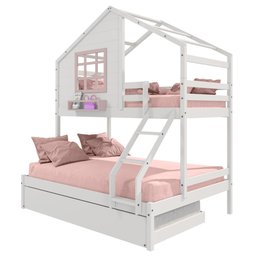 Treliche Casinha com Janela Casal/solteiro Madeira Maciça Branco/ Rosa Housin - 5