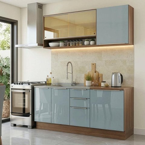 Armário de Cozinha Compacta 180 cm Rustic/Cinza Lux Madesa 04