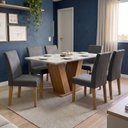 Ver imagem 1 de Conjunto Mesa de Jantar com 6 Cadeiras em MDF Estofadas e Base em V 160x80x80cm Ypê