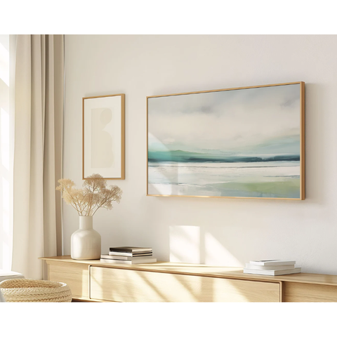 Quadro Decorativo N°211 140x80cm - Panorâmico Abstrata - Ondas do Mar - Madeira Clara - Rollflex