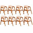 Ver imagem 1 de Kit 8 Cadeiras de Jantar Gabriela Madeira em Linho Estofada:Bege Linho/Cerejeira