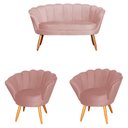 Ver imagem 1 de Kit Pétala Namoradeira e 2 Poltronas Decorativa Pés Palito Veludo Rose - Lm Decor