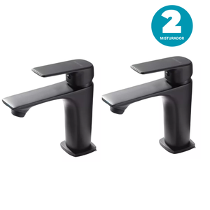 2 Torneira Misturador Monocomando Lavatório Bica Baixa Preto Fosco