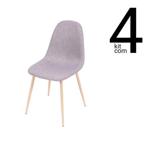 Conjunto 4 Cadeiras Tania Base Metal Madeira - Cinza Claro