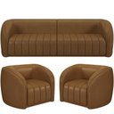 Ver imagem 1 de Kit Sofá 04 Lugares para Sala 252 Cm com 02 Poltronas Lazio M03 Couríssimo Whisky - Lyam Decor