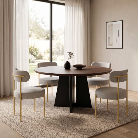 Cadeira Sala Jantar Margara Kit 4 Base Aço Dourado Linho D03 - D'Rossi