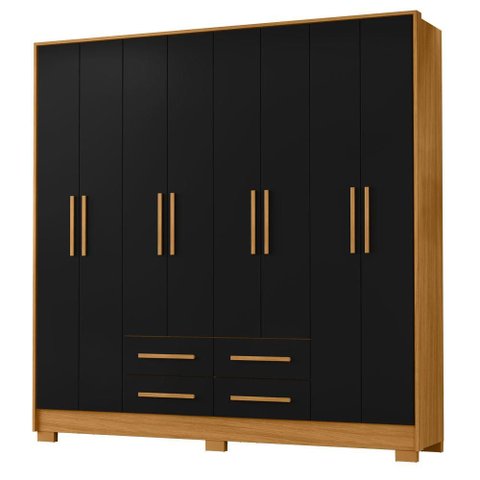 Guarda Roupa Casal Paraty 8 Portas 4 Gavetas Carvalho Americano Preto Tx - Incorplac