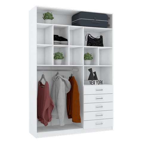 MÓDULO CLOSET L150 X P45 X A220 (5 GAVETAS, GABIDEIRO E NICHOS) M381.B MUNDI MOVEIS