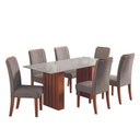Ver imagem 1 de Conjunto de Mesa Sala de Jantar Ripada Tampo com Vidro Santiago 1,80m 6 Cadeiras Grécia Dobuê