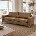 Ver imagem 4 de Sofá 3 Lugares para Sala Living 240cm Pés Madeira Blossom L06 Couro Amêndoa - Lyam Decor
