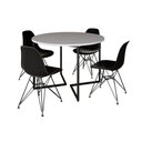 Ver imagem 1 de Mesa Industrial Jantar Redonda Branca 110Cm Base V Com 4 Cadeiras Eames Pretas Ferro Preto Branco