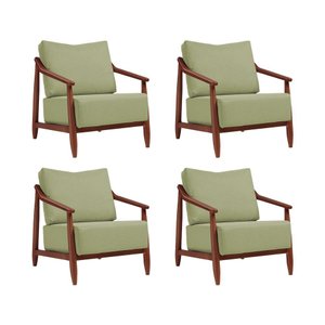 Kit 4 Poltronas Decorativa Vita Estofada Boucle Verde Oliva - Imbuia